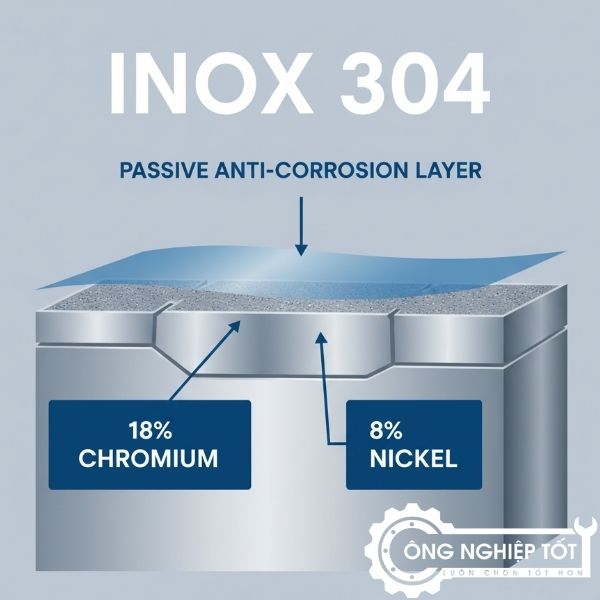 Cấu trúc inox 304 và lớp chống ăn mòn